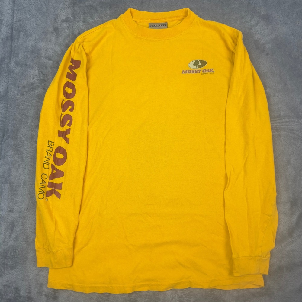 Vintage Mossy Oak Brand Camo Long Sleeve T Shirt Yellow Men's Size Small